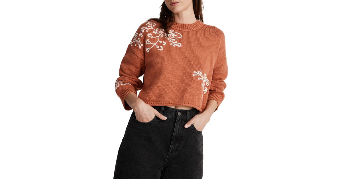 Madewell Adina Floral Embroidered Pullover Sweater in Orange | Lyst