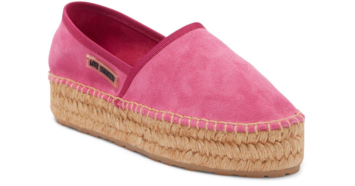 Love Moschino Leather Espadrille Platform Sneaker In Crosta Fuxia At