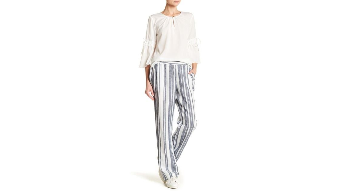 Ellen Tracy Striped Linen Pants in Blue 
