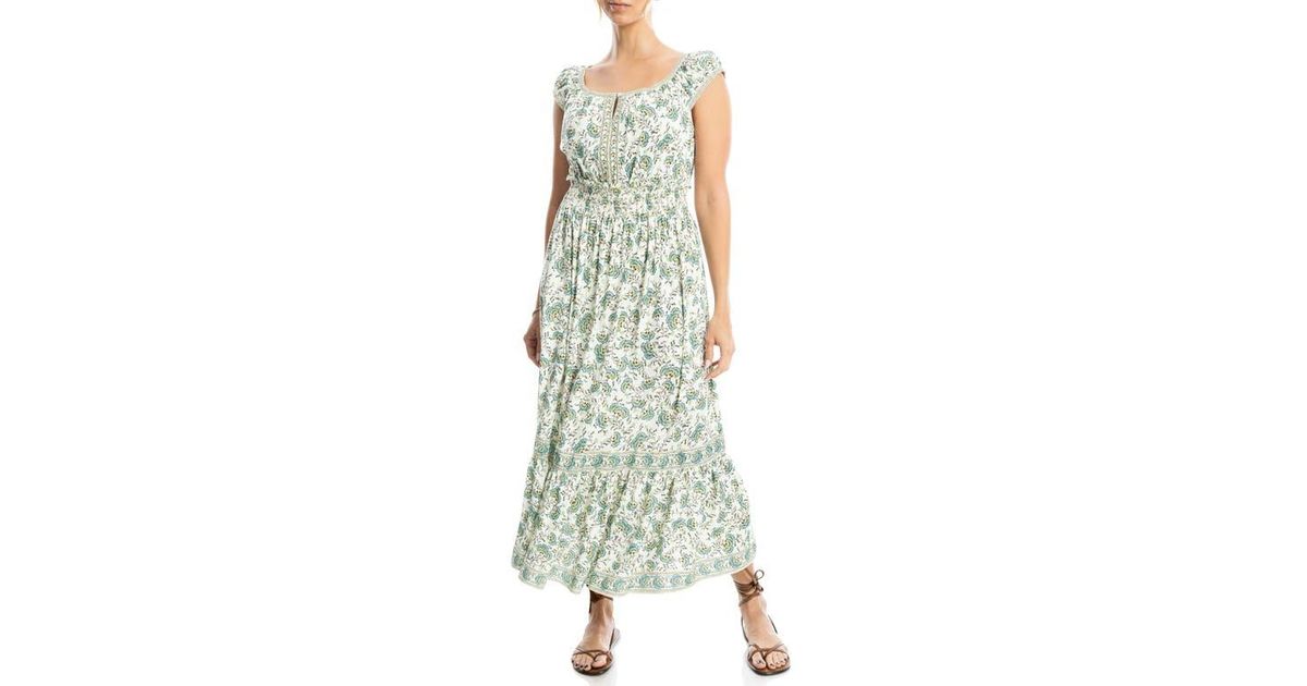 chinese dress ladies Max Studio Women's Poly Crepe Smocked Waist Ruffle Maxi Dress,  Black/Red/Rose Floral Mixed, Small at Amazon Women's Clothing store