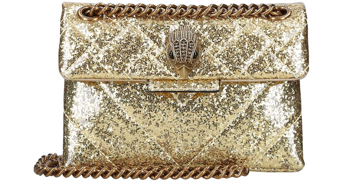 Kurt Geiger Mini Kensington Glitter Quilted Crossbody Bag In Gold At ...