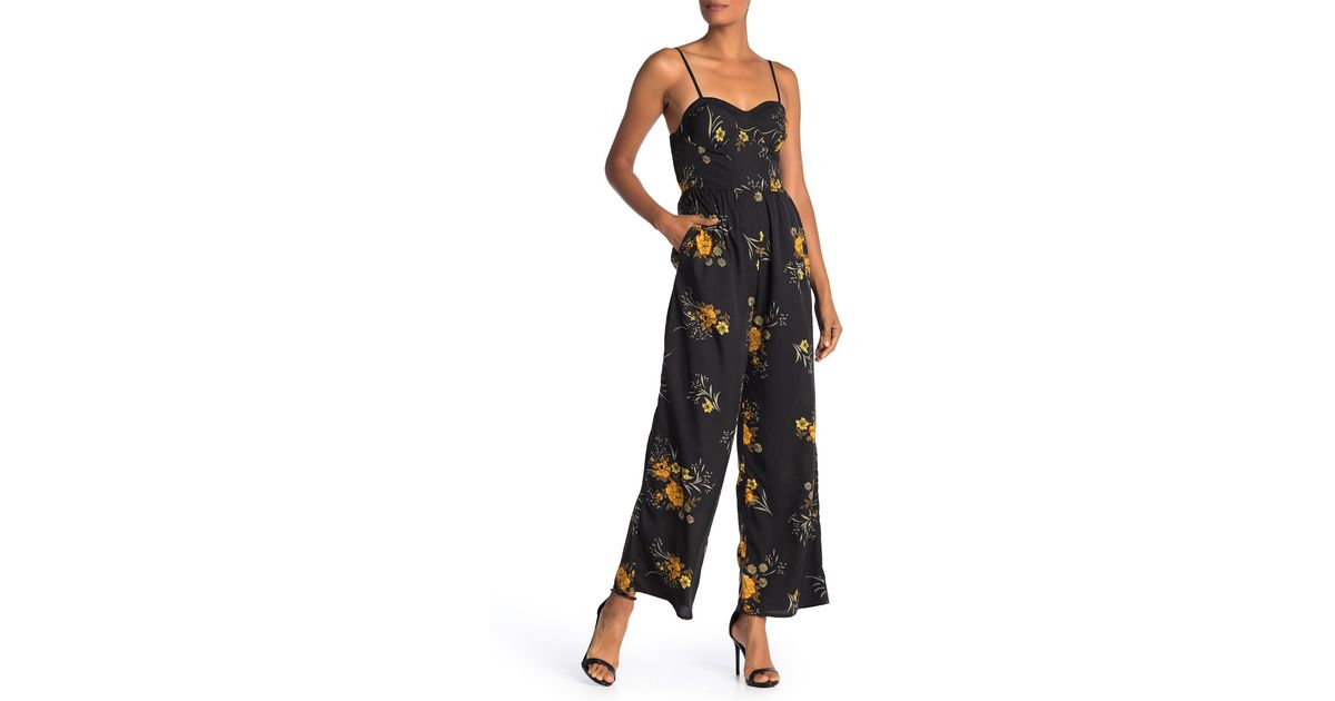 Band Of Gypsies Floral Sweetheart Sleeveless Jumpsuit in Black | Lyst