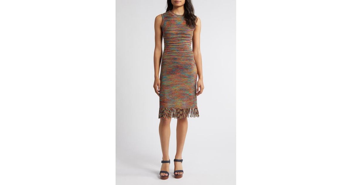 Vince Camuto Mélange Fringe Hem Mini Sweater Dress in Brown