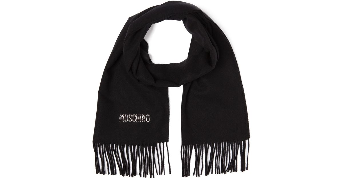 moschino fringe logo wool scarf