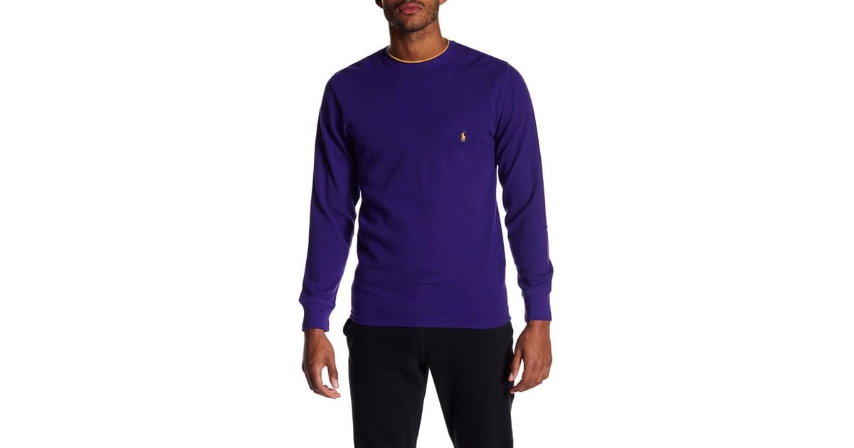 Polo Ralph Lauren Cotton Collegiate Waffle Knit Long Sleeve Crew Neck Tee in Purple for Men - Lyst