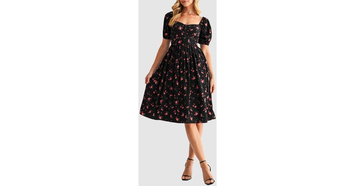 black lace dress midi length Petal and Pup Women's Tinashe Lace Midi Dress