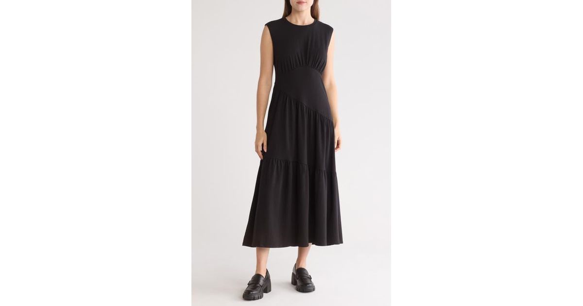 chinese dress ladies DKNY Women's Sleeveless V-Neck Waist Drawstring Tiered Maxi Dress, Indigo  Multi, 14 Plus at Amazon Women's Clothing store