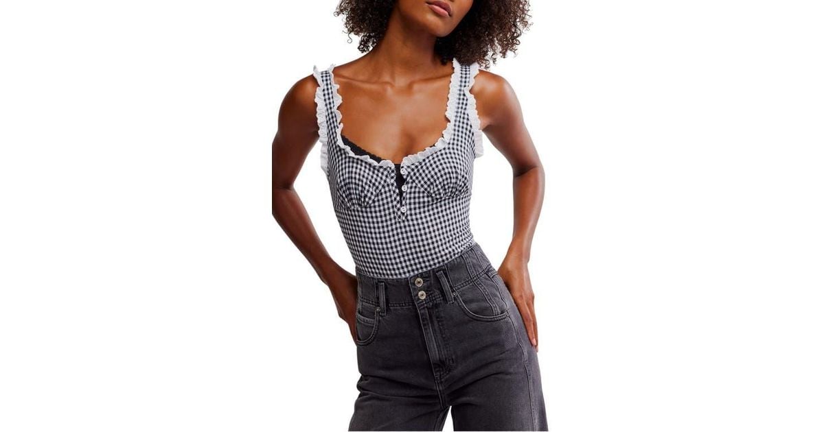 Free People Cassie Gingham Ruffle Bodysuit | Lyst
