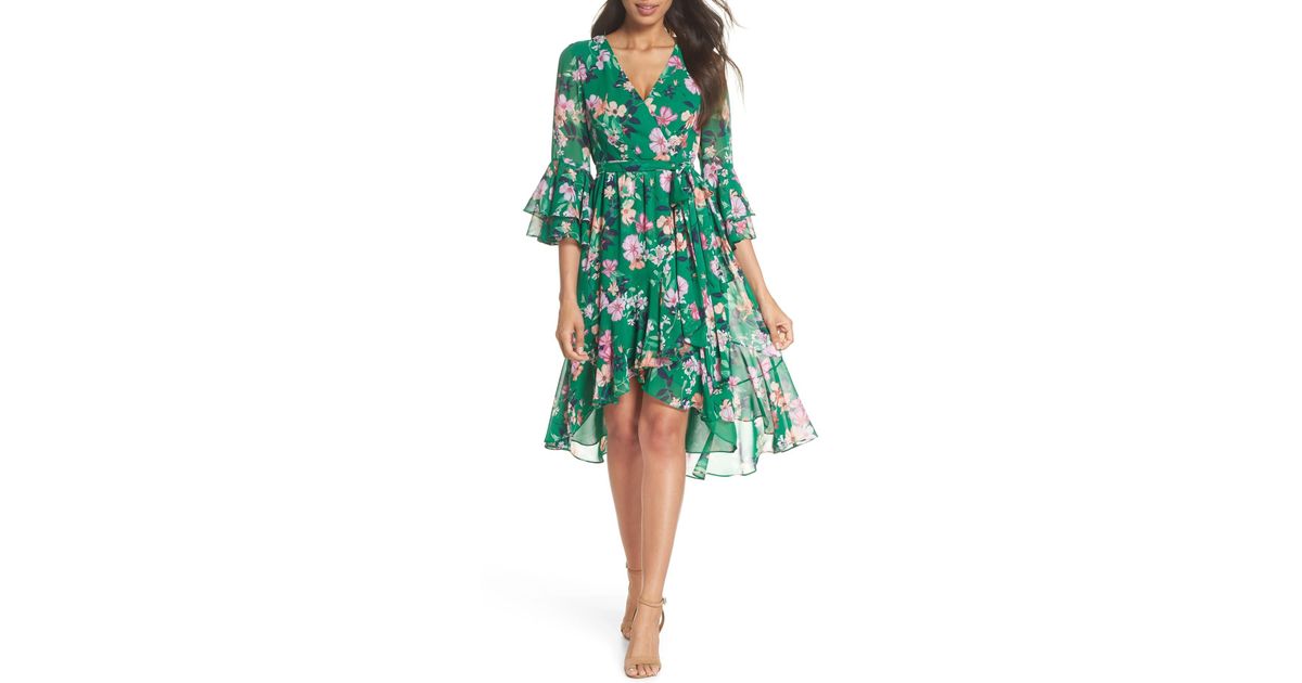 Eliza J Chiffon Ruffle Sleeve Floral 