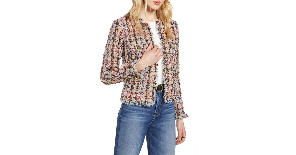 halogen raw edge tweed jacket