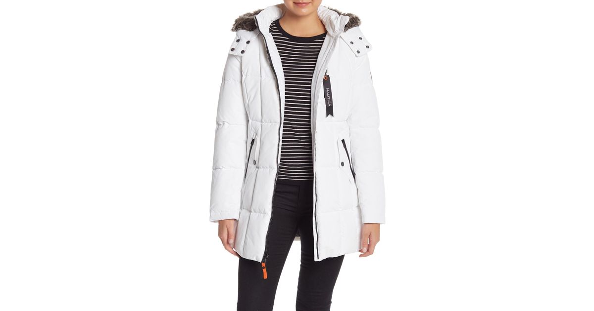 nautica faux fur trimmed hooded jacket