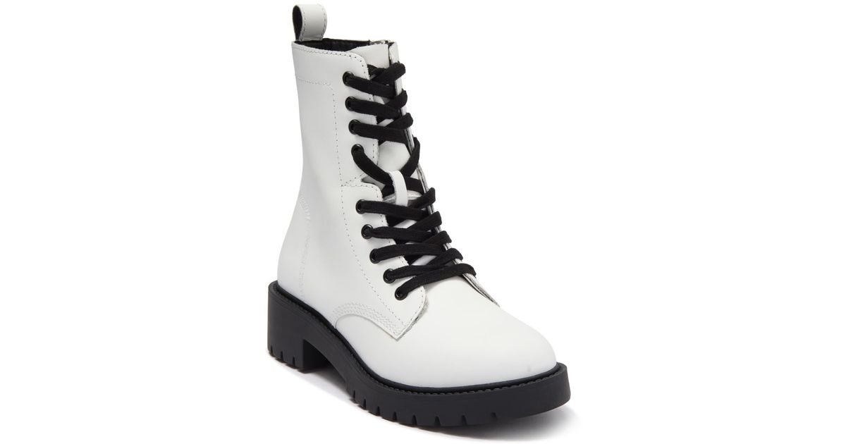 Steve Madden Malvina White Leather Platform Combat Boot US Women