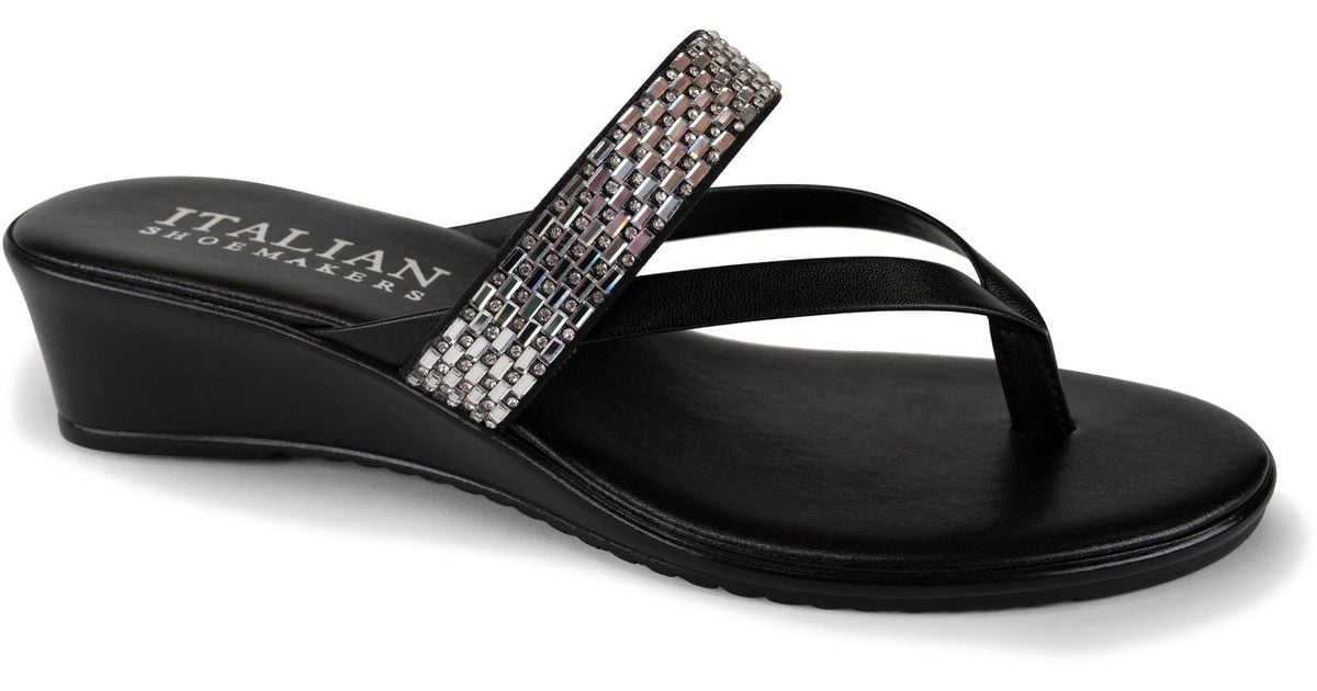 Italian Shoemakers Ashi Wedge Thong Sandal in Black Lyst