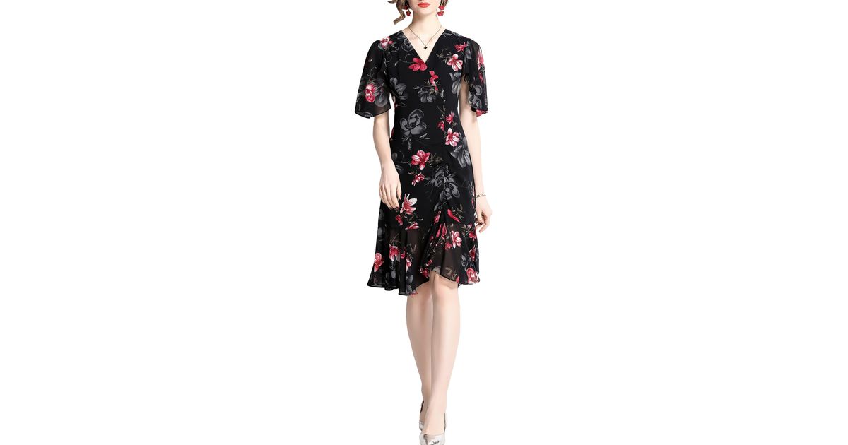 Kaimilan Floral A-line Dress in Black | Lyst