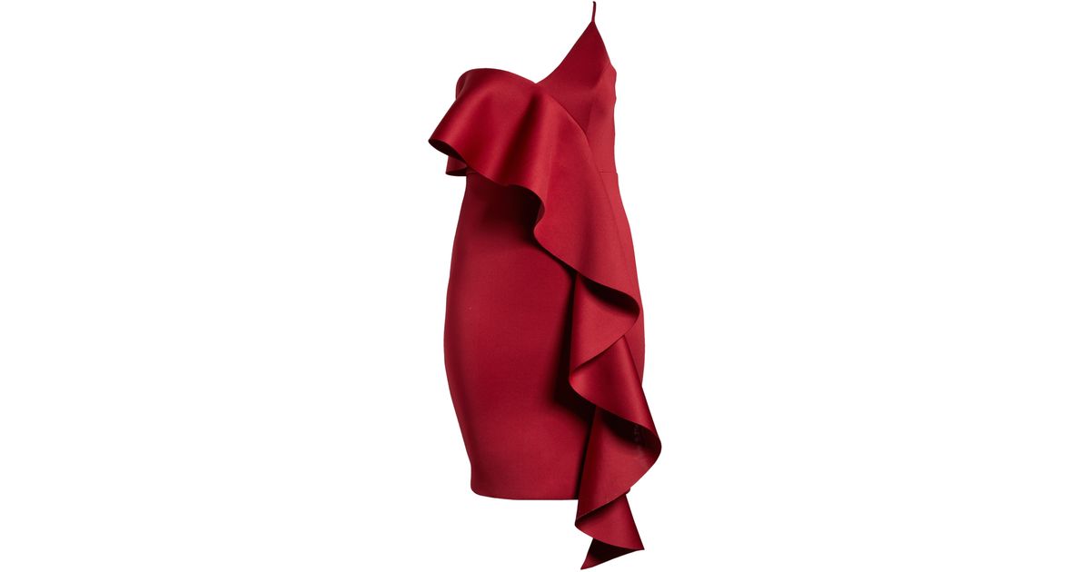 Lavish Alice One-shoulder Ruffle Dress In Burgundy At Nordstrom Rack in Red | Lyst