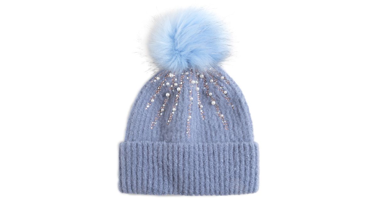 Pom Pom Beanie Hat for Winter Cobalt Blue / Faux Fur