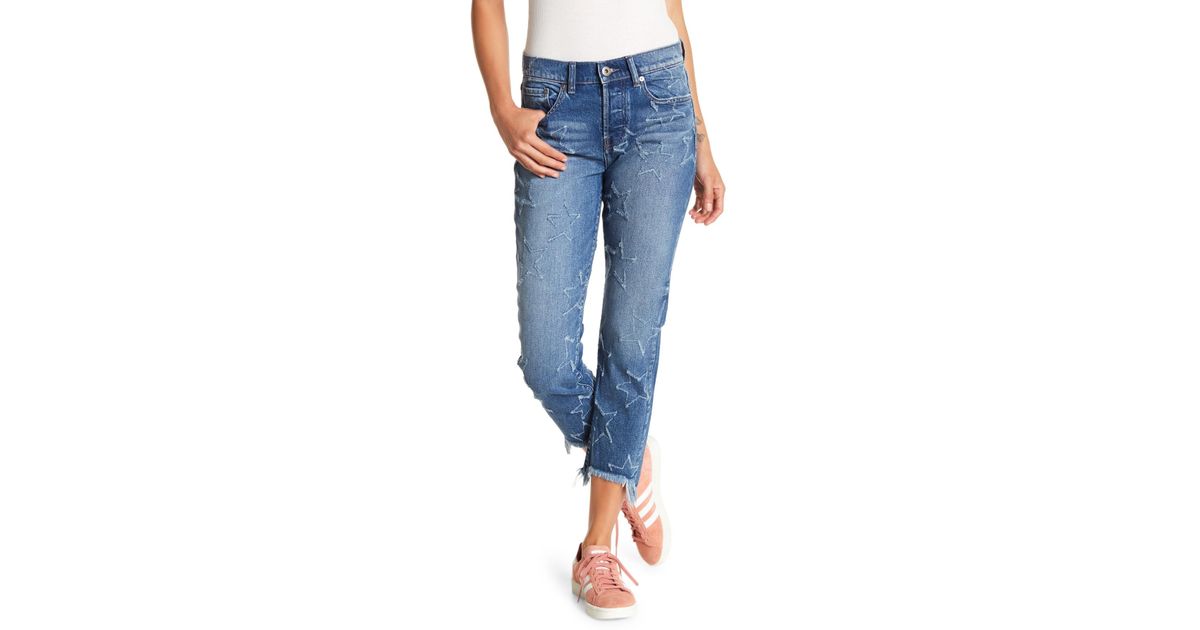 embroidered straight leg jeans