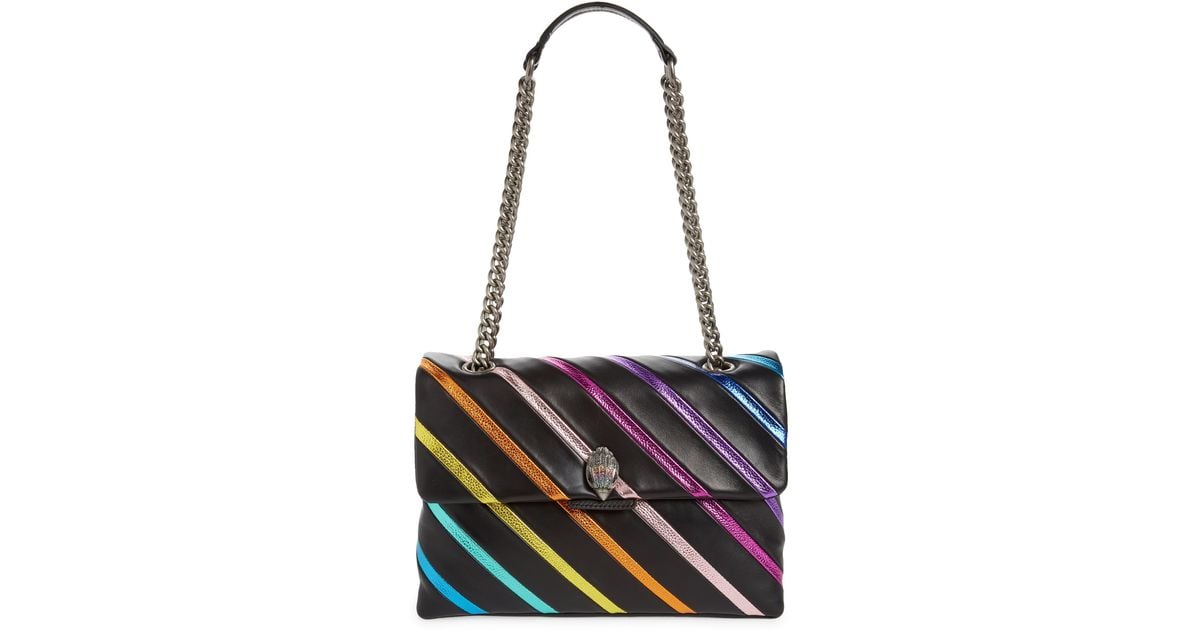 Kurt Geiger Large Kensington Rainbow Stripe Leather Shoulder Bag 