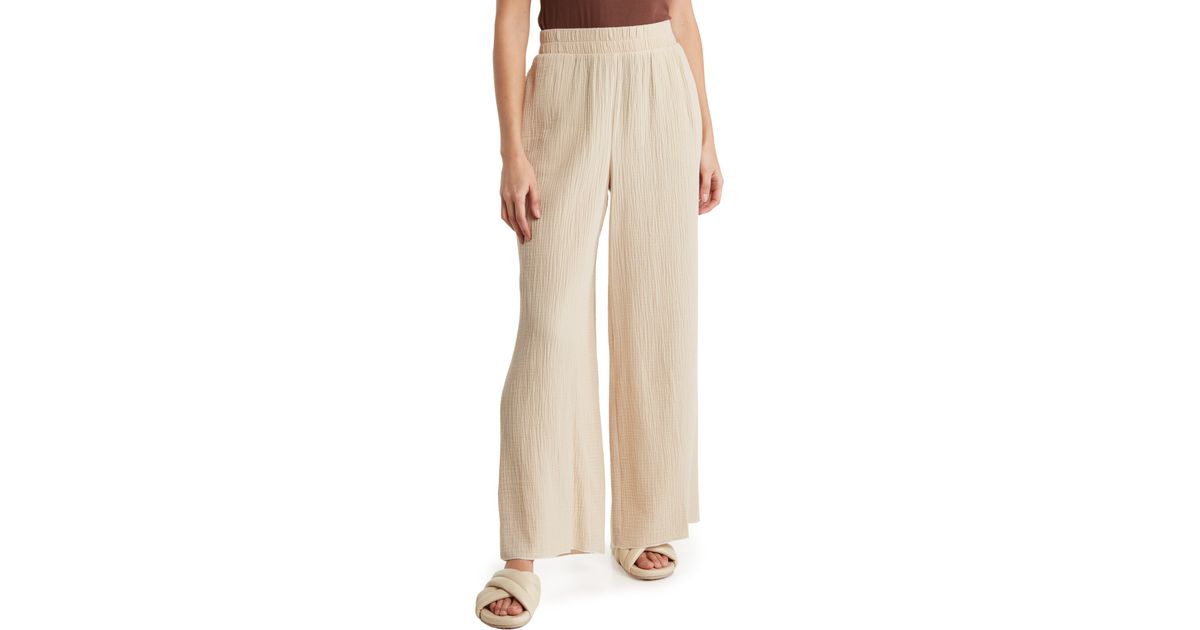 Three Dots Double Gauze Pants in Natural Lyst