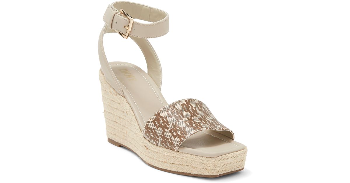 DKNY Calima Ankle Strap Espadrille Wedge Platform Sandal in Natural | Lyst