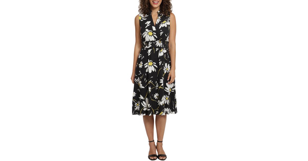 London Times Ruffle Collar Smocked Waist Floral Dress in Black Lyst