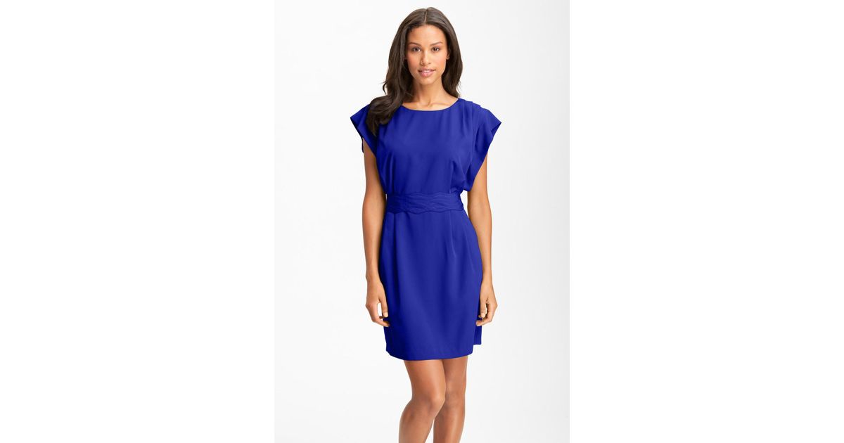 Eliza J Synthetic Drape Sleeve Sash Belt Dress In Blue Lyst