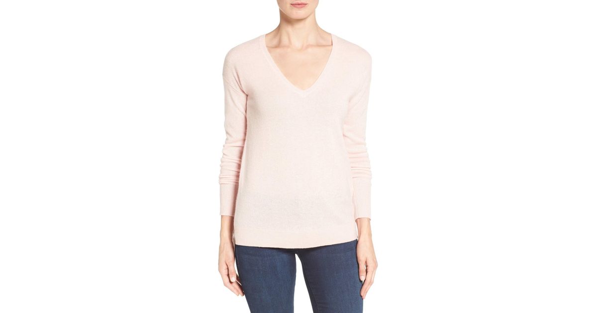 Halogen V Neck Cashmere Sweater Petite In Pink Smoke Pink Lyst