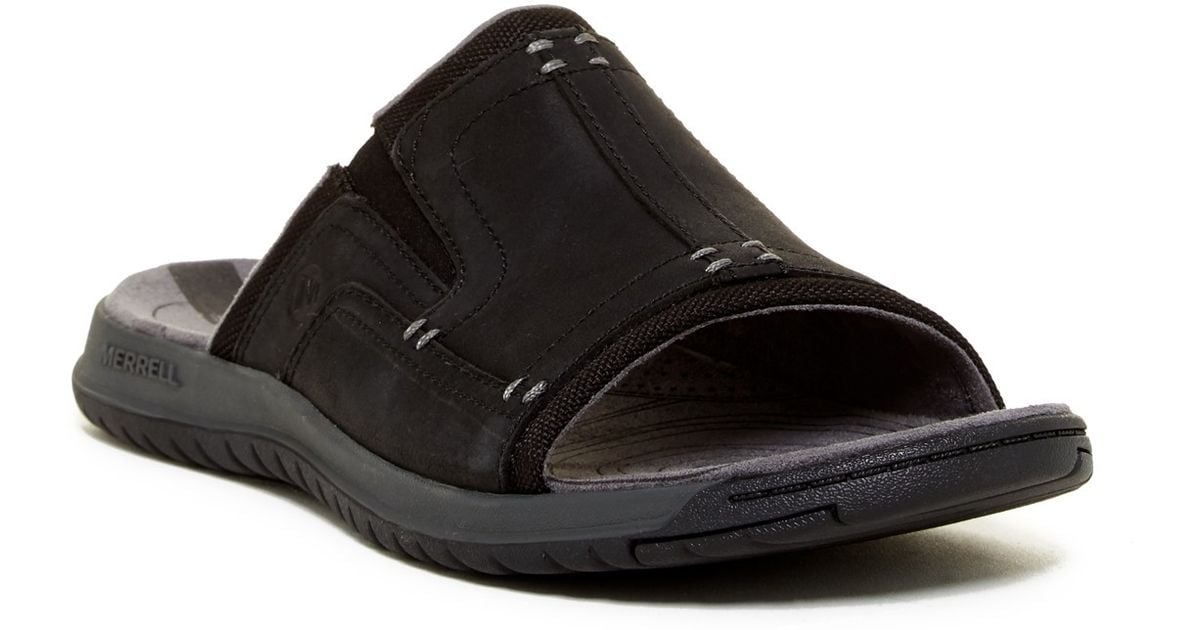 Merrell Leather Traveler Tilt Slide Sandal in Black for Men | Lyst