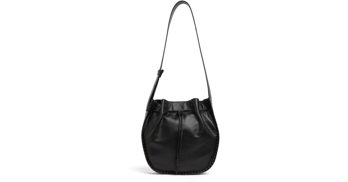 Rebecca Minkoff Nanine Leather Drawstring Shoulder Bag In Black At