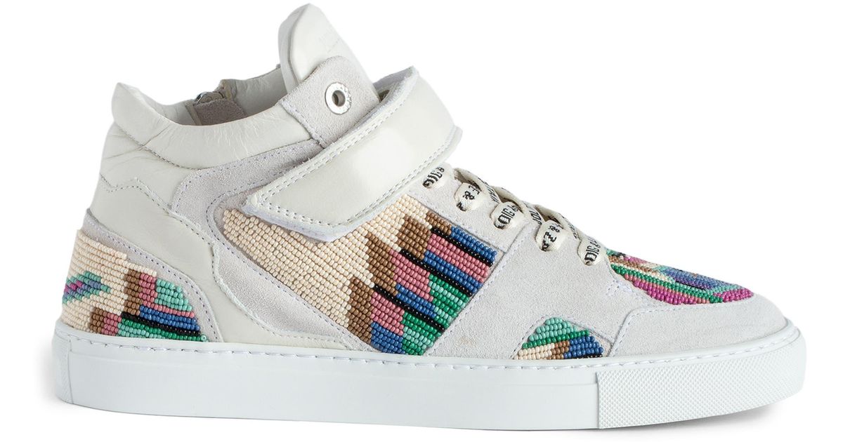 Zadig & Voltaire Seed Bead Embellished Mid Sneaker in White Lyst