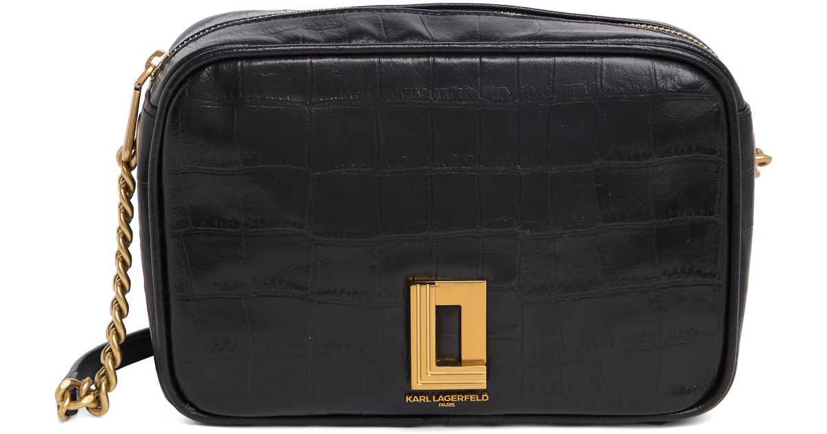 Karl Lagerfeld Lafayette Croc Embossed Crossbody Bag in Black Lyst
