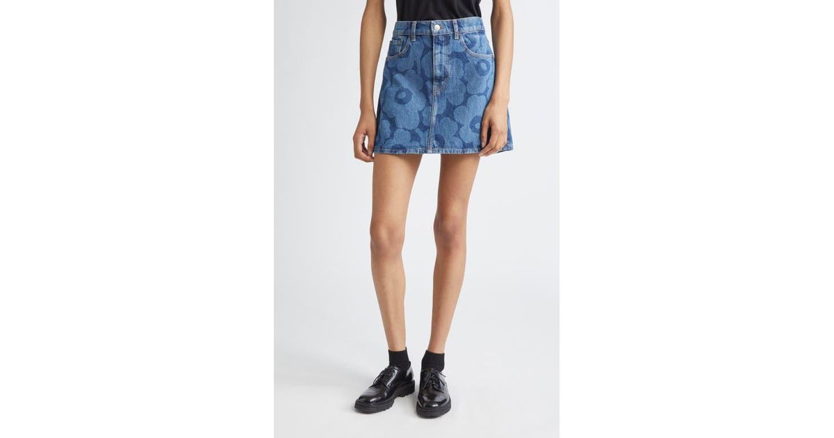 Marimekko Maridenim Ruudut Unikko Denim Miniskirt in Blue | Lyst