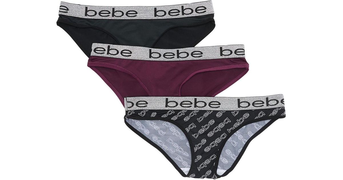 Bebe Logo Waistband Bikini Panties - Pack Of 3 in Black