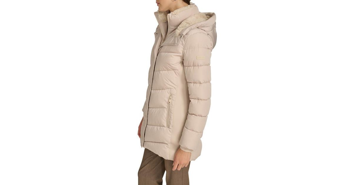 Calvin Klein Scuba Quilted Hooded Dickey Jacket in Natural Lyst
