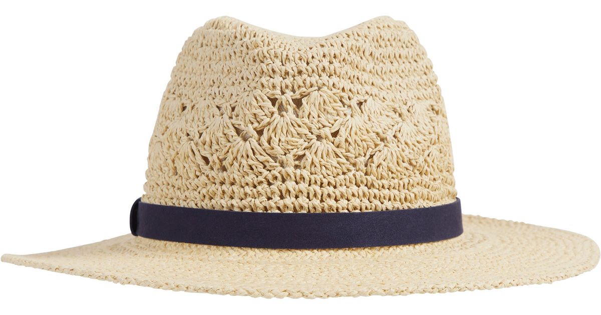 Bruno Magli Suede Band Crochet Straw Fedora Sun Hat in Natural Lyst