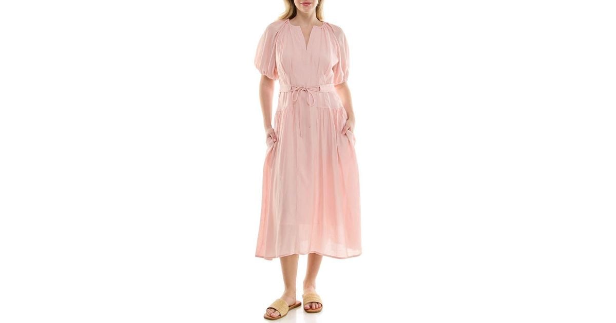 Nicole Miller Crinkle Puff Sleeve Mid Dress in Pink | Lyst