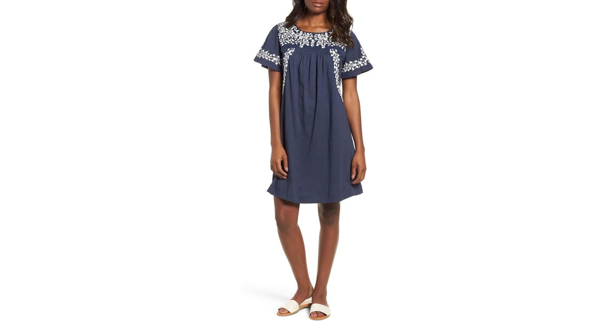 caslon embroidered cotton shift dress