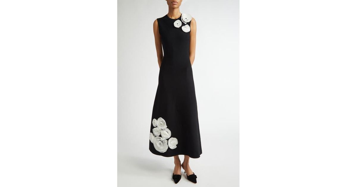 Lela Rose Rosette Embellished Sleeveless Milano Knit Dress in Black | Lyst