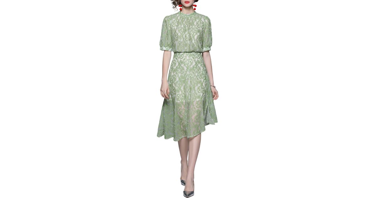 Kaimilan Lace Asymmetric A-line Cocktail Midi Dress in Green | Lyst