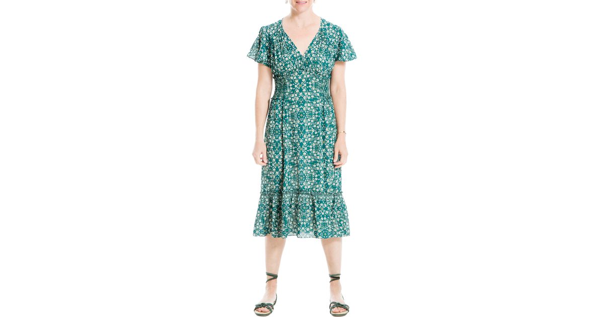 Max Studio Flutter Sleeve Ruffle Midi 