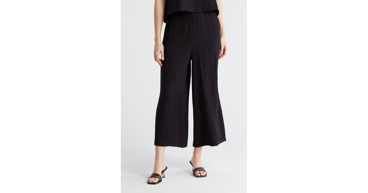 Adrianna Papell Crinkle Wide Leg Pull-on Pants in Black | Lyst