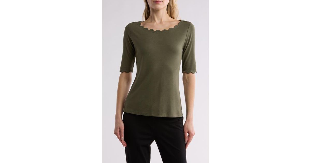 Tahari Scallop Trim TShirt in Green Lyst