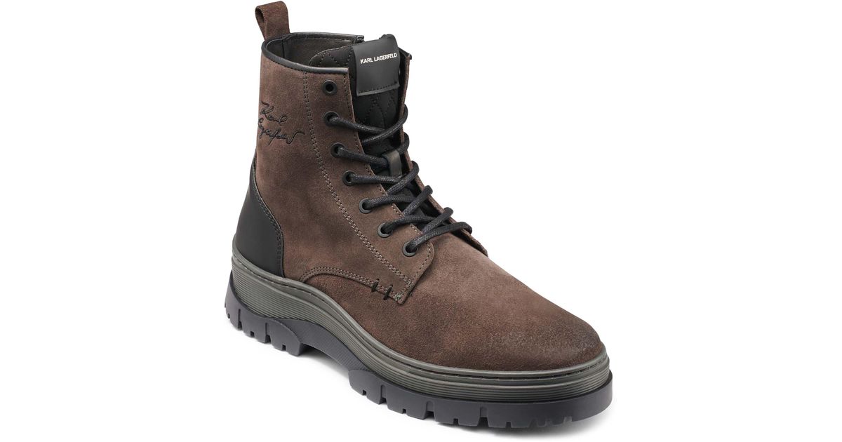 Karl Lagerfeld Suede Lug Sole Boot In Grey At Nordstrom Rack in Brown