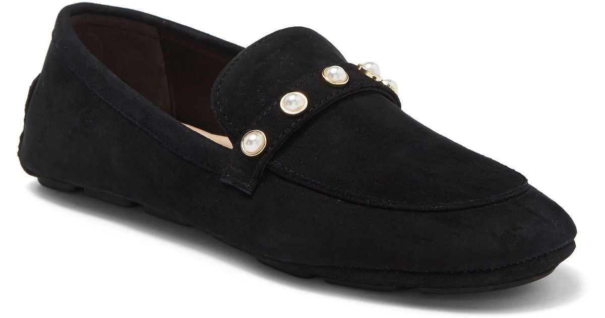 Stuart Weitzman Suede Allpearls Faux Pearl Studded Driving Loafer In