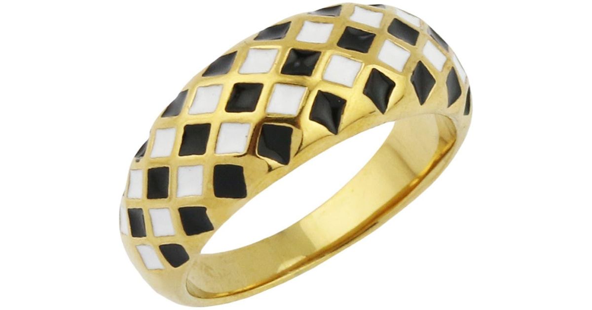 Rabel Rind Rebel Checkered Enamel Domed Ring in Metallic | Lyst