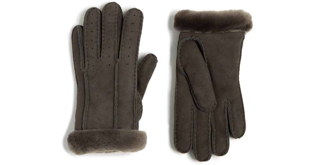 UGG Perforated Genuine Shearling Suede Gloves in Black for Men Lyst