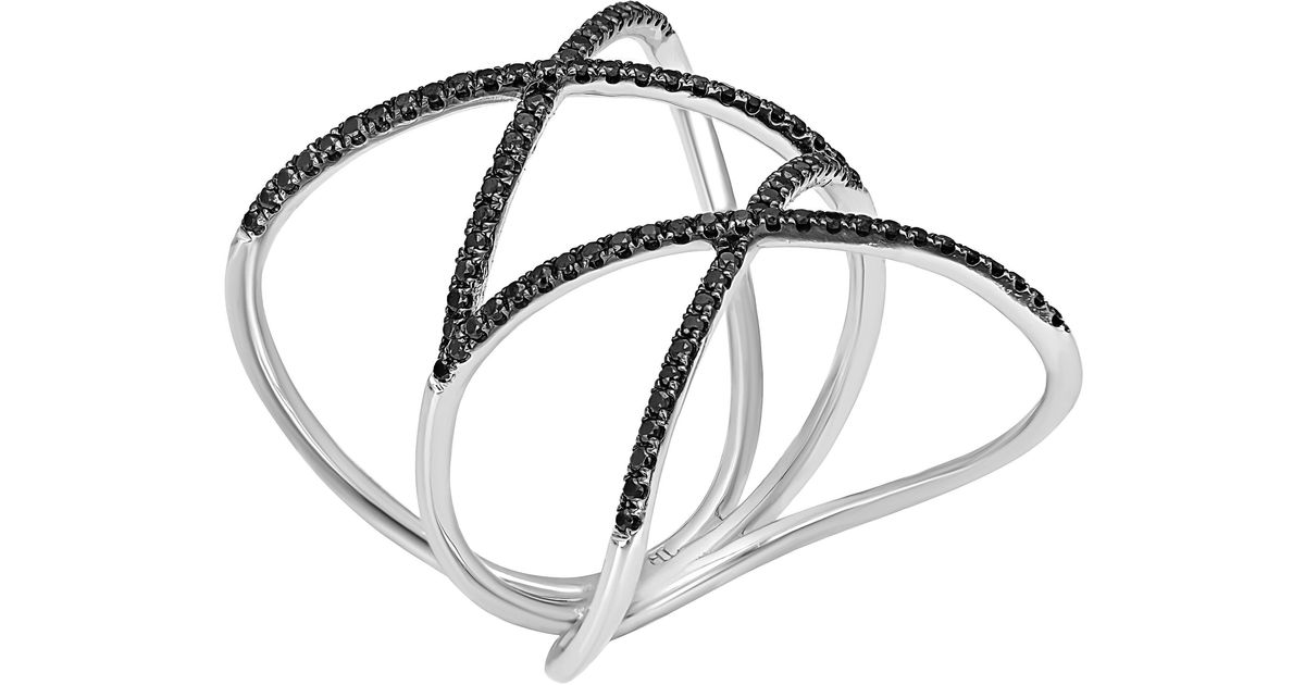 Bony Levy 18k White Gold Black Diamond Crossover Ring Lyst