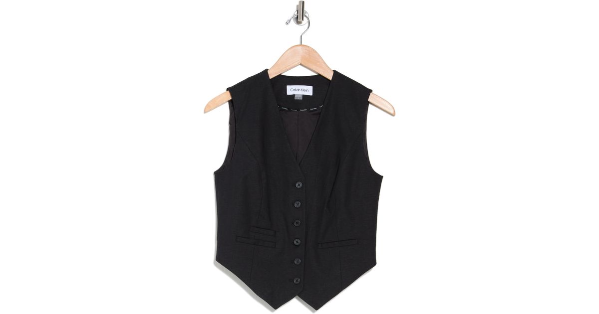 Calvin Klein Crop Linen Blend Vest in Black | Lyst