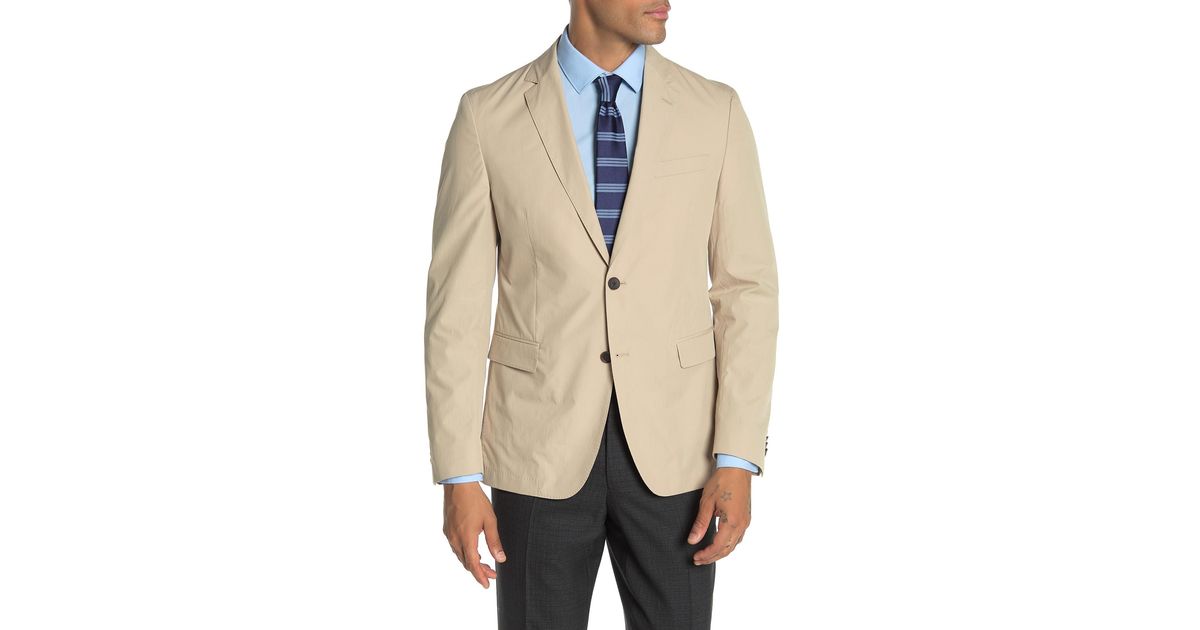 Boss By Hugo Boss Cotton Paper Touch Light Beige Solid Two Button Notch Lapel Slim Fit Suit Separates Blazer In Natural For Men Lyst