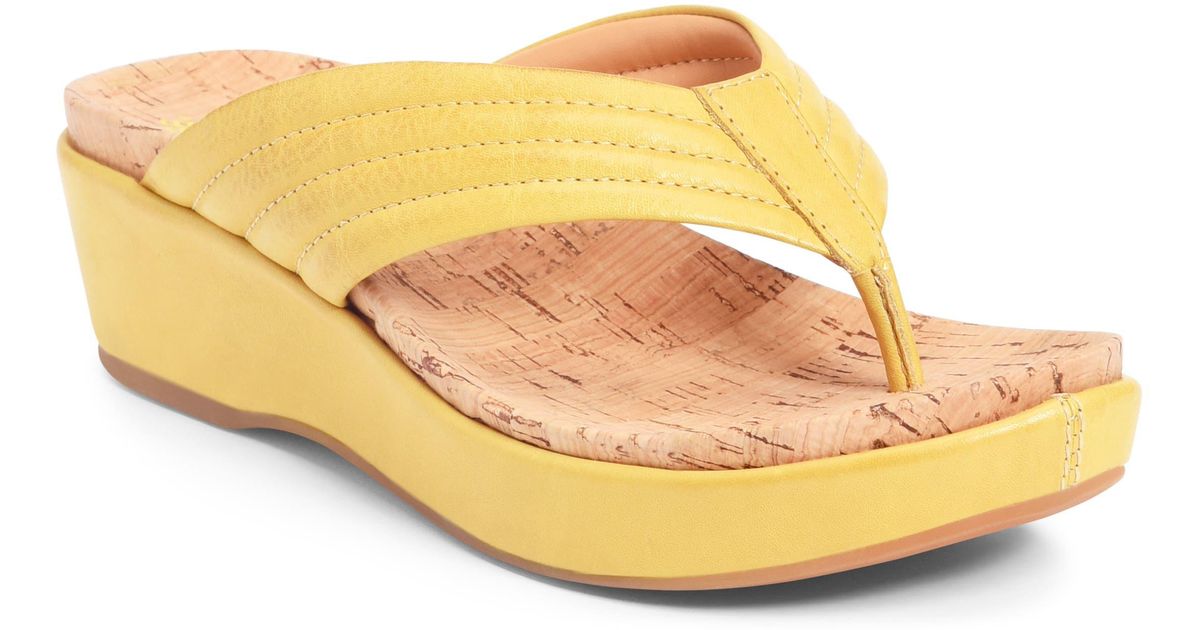 KorkEase ® Madison Wedge Flip Flop In Yellow Leather At Nordstrom Rack